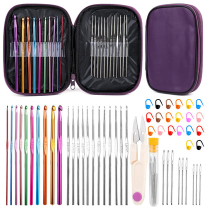 IMZAY 54 Pcs Crochet Hooks Set, Crochet Needles Set with Purple Storage Case, Ergonomic Knitting Needles Stitch Marker DIY Hand Knitting Craft Art Tools for Beginners