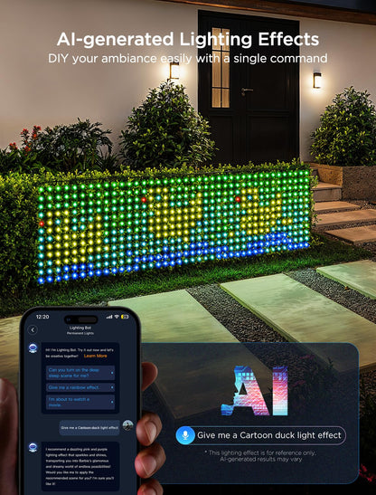 Govee Outdoor Net Lights, 2.8 × 9.4ft with RGBIC and DIY Functions, 480 LEDs Smart Net Lights with 64 Modes for Bush Patio Decor, IP65 Waterproof, Compatible with Alexa & Google Assistant, Green Wire