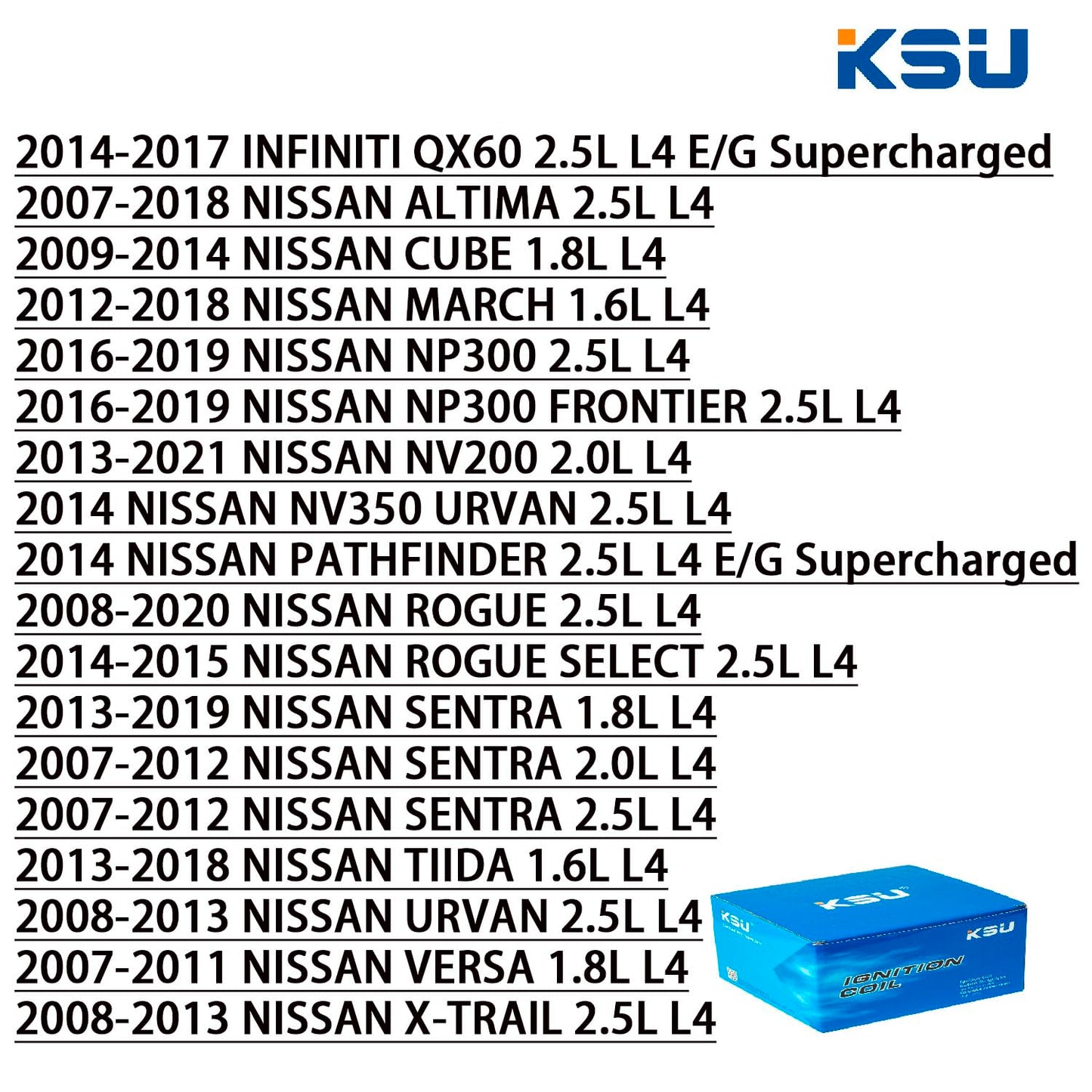 KSU Compatible with Ignition Coil Pack for Nissan Altima Cube Sentra Rogue Urvan Select NV200 NV350 Pathfinder Infiniti FX50 M56 QX60 22448JA00C C1696 UF549 5C1753(4 PCS)