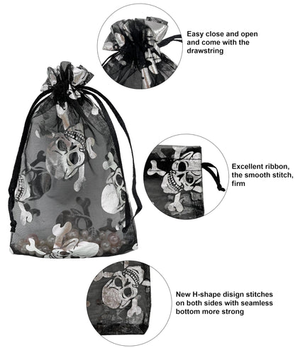 Jexila 100 Pack Halloween Organza Gift Bags with Drawstring 4''x6'' Small Halloween Goodie Candy Treat Bag for Kids Classroom Tick or Treat Party Favor