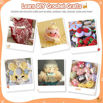 Coopay Crochet Kit Beginners Crochet Hook Set with Crochet Yarn,58PCS Portable Crochet Set Ergonomic Crochet Hooks Travel Knitting Crochet Supplies