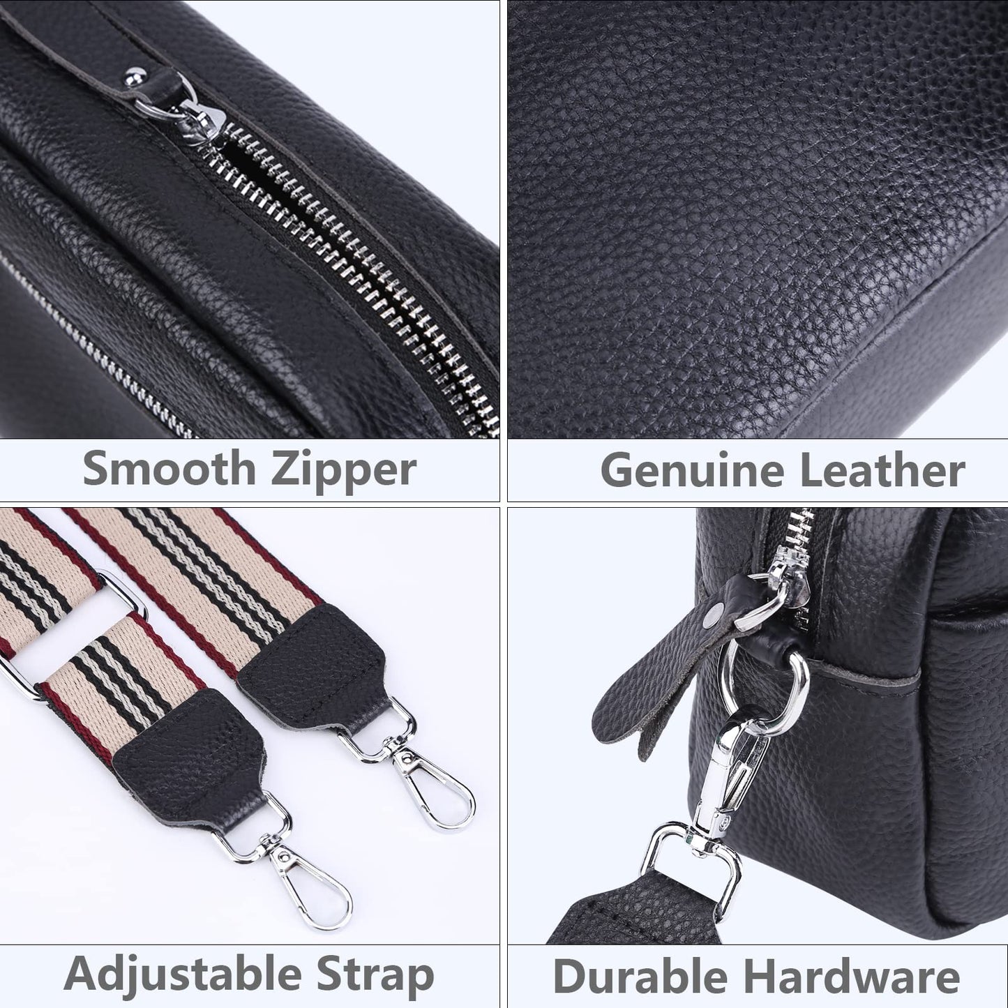 Crossbody Bag for Women Genuine Leather Wide Strap Shoulder Bag Purse Trendy Design Camera Crossbody Purse Top Zip
