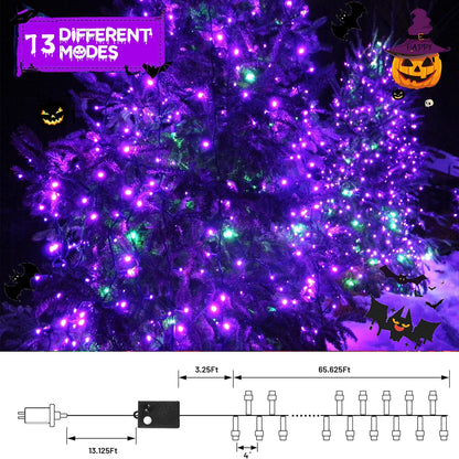 Connectable Purple and Green Halloween Lights, 2Pack 164ft 400Led 13 Modes String Lights Plug in, Twinkle Light with Timer Indoor/Outdoor for Tree Party Halloween Decorations