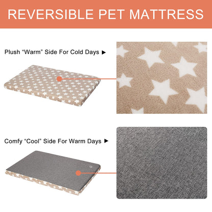 EMPSIGN Supportive Dog Bed (122x76x7.6cm), Dog Crate Mat Reversible (Cool & Warm), Removable Washable Cover, Waterproof Liner & High Density Foam, Pet Bed Mattress for Small to XX-Large Dogs, Beige, Star