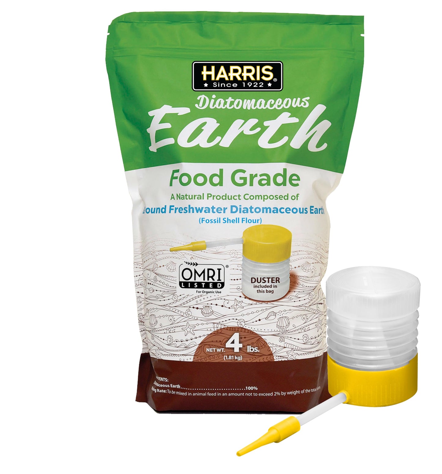 HARRIS Diatomaceous Earth Food Grade, 4lb with Powder Duster Included in The Bag