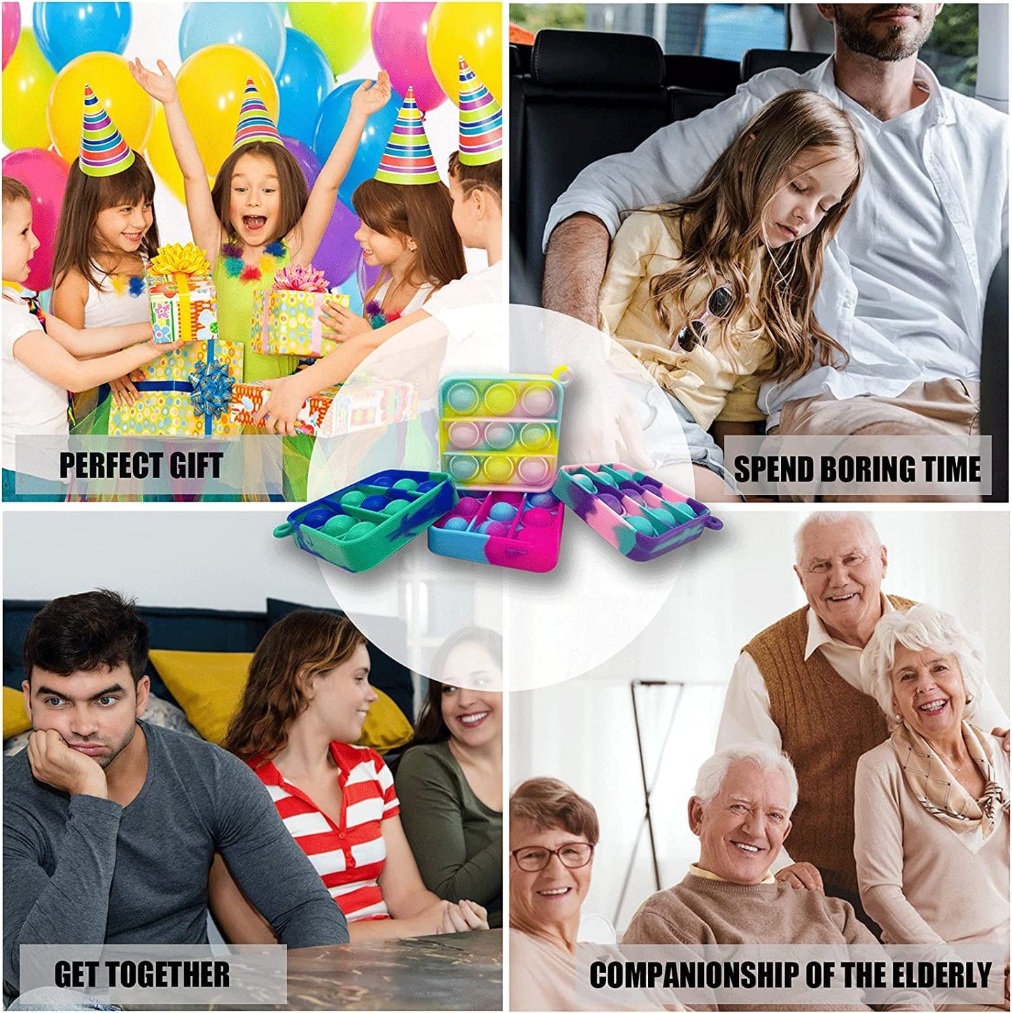 12 pcs Random Color Mini Squeeze Pop Bubble Fidget Sensory Toys, Mini Keychain Wrap Small Relieve Anxiety Stress Toy, Pop Bulk Silicone Classroom Prize for Kids Adult Party Gift