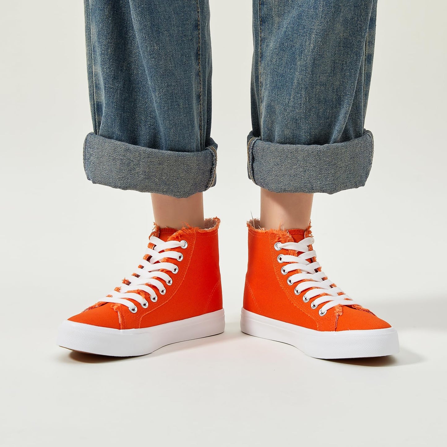 hash bubbie Women's Canvas High top Sneakers Classic Fashion High Tops Canvas Shoes Casual Tennis Shoes for Women（Orange.US7.5）