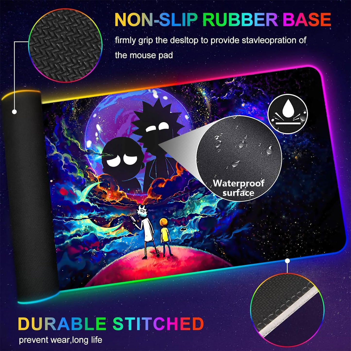 Large RGB Gaming Mouse Pad Anime Night Sky Space Stars Desk Pad,Mousepad Non-Slip Rubber Base with 12 Lighting Modes,Desk Accessories,Office Decor,Computer Keyboard Mat Soft Mouse Mat 31.5X15.7 inches