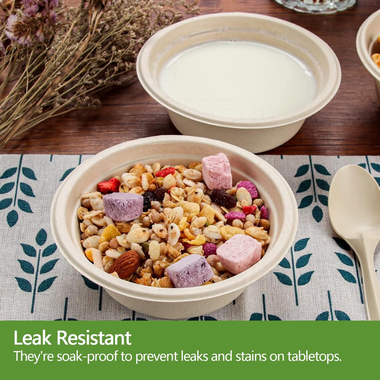 Homestockplus 16 Oz Disposable Paper Bowls - Heavy Duty Small Disposable Bowls - Made from Natural Bagasse for Cereal, Rice, French Fries - Convenient and Compostable [100/Pack]