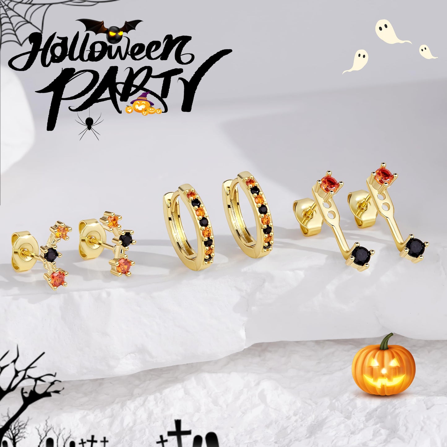Halloween Accessories Earrings for Women Jewelry Gifts, Halloween Custumes Ghost Pumpkin Studs Huggie Hoop Earrings, Orange Black Spooky Cute Fun Holiday Gifts