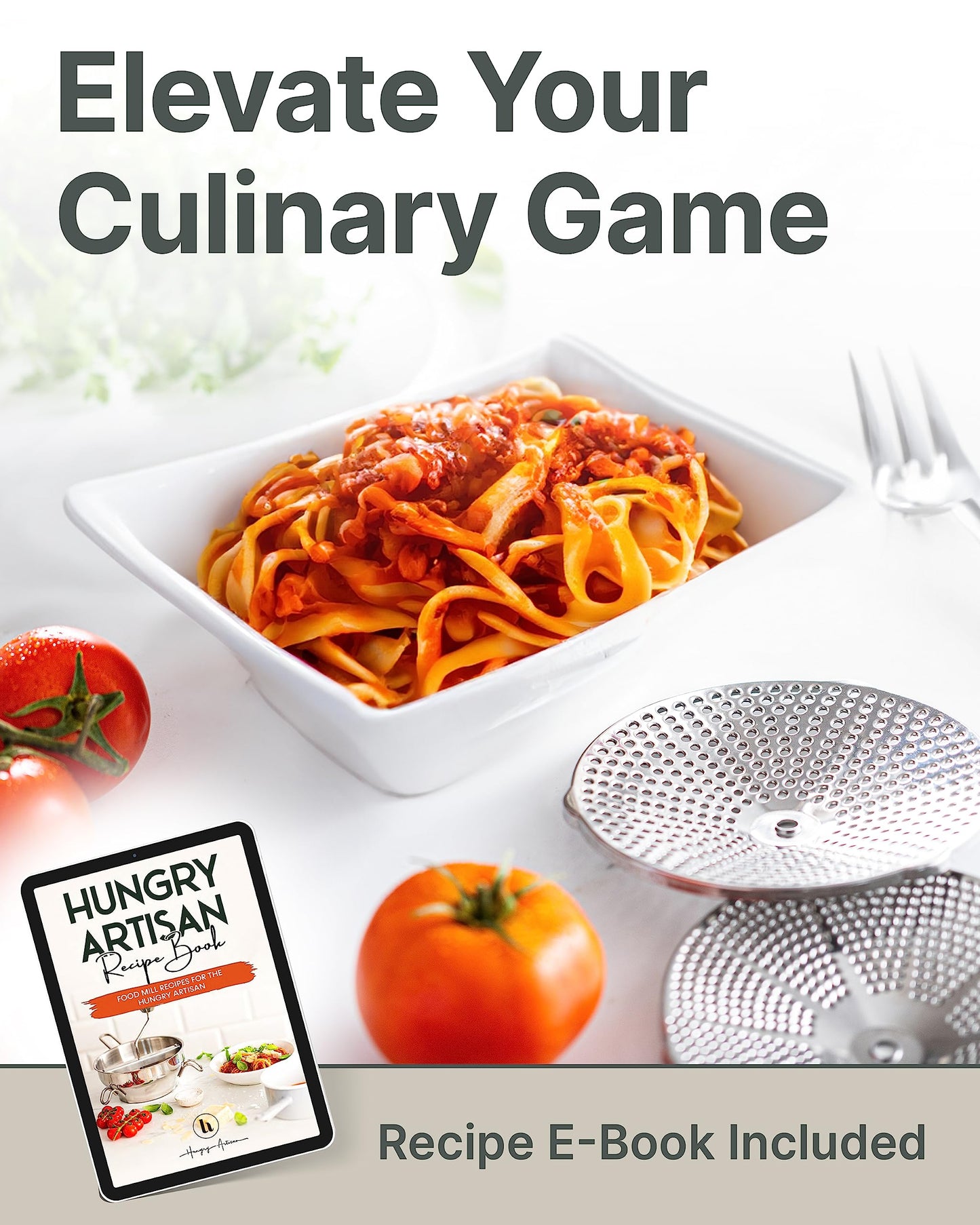 Ergonomic Food Mill Stainless Steel With 3 Grinding Discs - Rotary Food Mill for Tomato Sauce, Applesauce, Puree, Mashed Potatoes, Jams, Baby Food