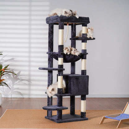 Heybly Cat Tree for Large Cats 20lbs Heavy Duty, 60 inches XXL Cat Tower for Indoor Cats, Multi-Level Furniture Condo with Big Padded Plush Perch, Cozy Basket, Smoky Gray HCT050G