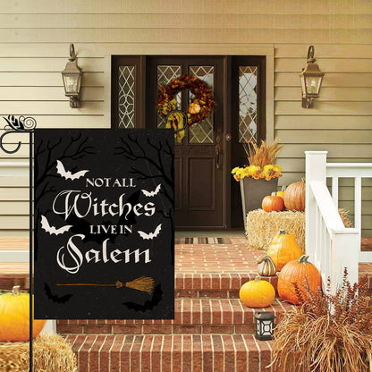 Halloween Garden Flag Not All Witches Live In Salem Broom Halloween Theme Vertical Double Sided Flag Holiday Farmhouse Patio Yard Outdoor Party Decor (Size-12.5" x 18")