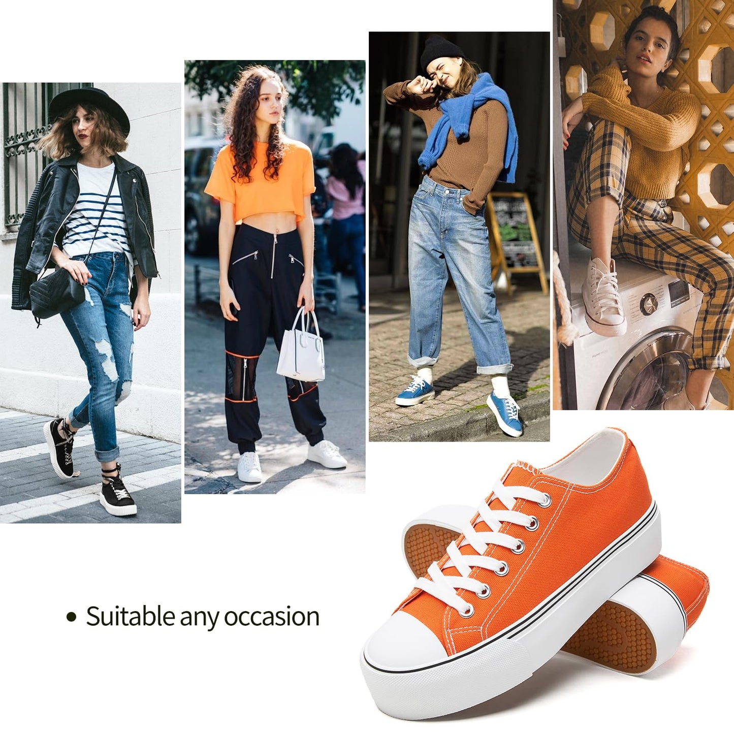 hash bubbie Platform Sneakers for Women White Platform Shoes Low Top Tennis Shoes Non Slip Black Fashion Canvas Sneakers(Orange.US8)