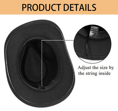 Eohak Kid Western Cowboy Hat Felt Cowgirl Fedora Hat with Buckle Belt for Boys Girls 4-8 Years Black