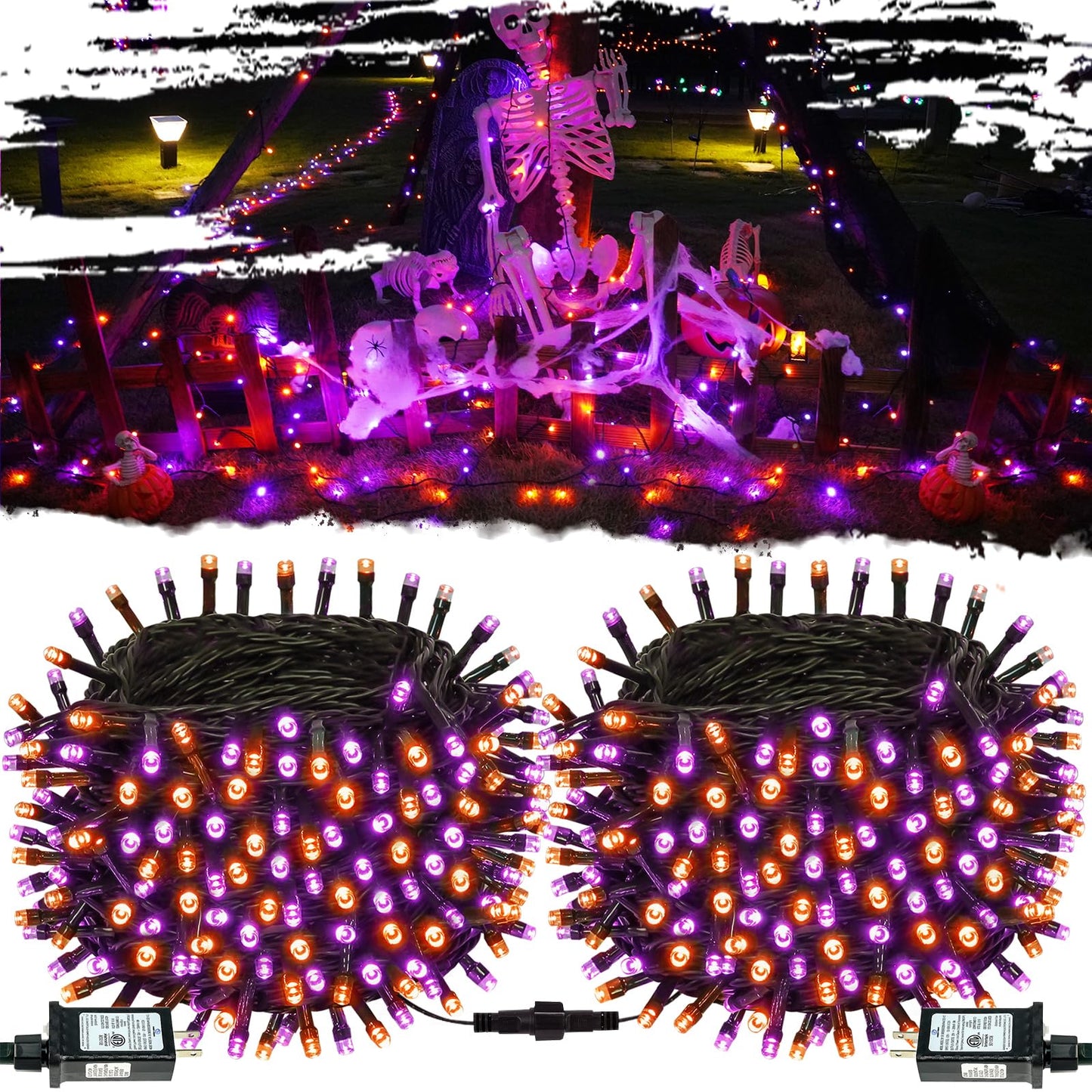 Connectable Purple and Orange Halloween Lights, 2Pack 164ft 400Led 13 Modes Waterproof String Lights Plug in, Twinkle Light with Timer Indoor/Outdoor for Tree Party Halloween Decorations