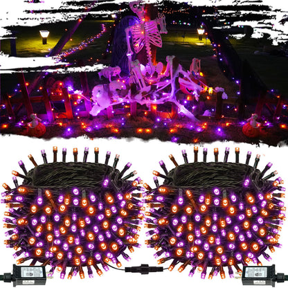 Connectable Purple and Orange Halloween Lights, 2Pack 164ft 400Led 13 Modes Waterproof String Lights Plug in, Twinkle Light with Timer Indoor/Outdoor for Tree Party Halloween Decorations