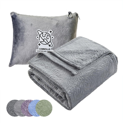 Commollis 2-in-1 Travel Blanket & Pillow for Airplane, Car, Train - Warm Compact Flight Blanket with Luggage Strap & Backpack Clip, Machine Washable, All-Season Use