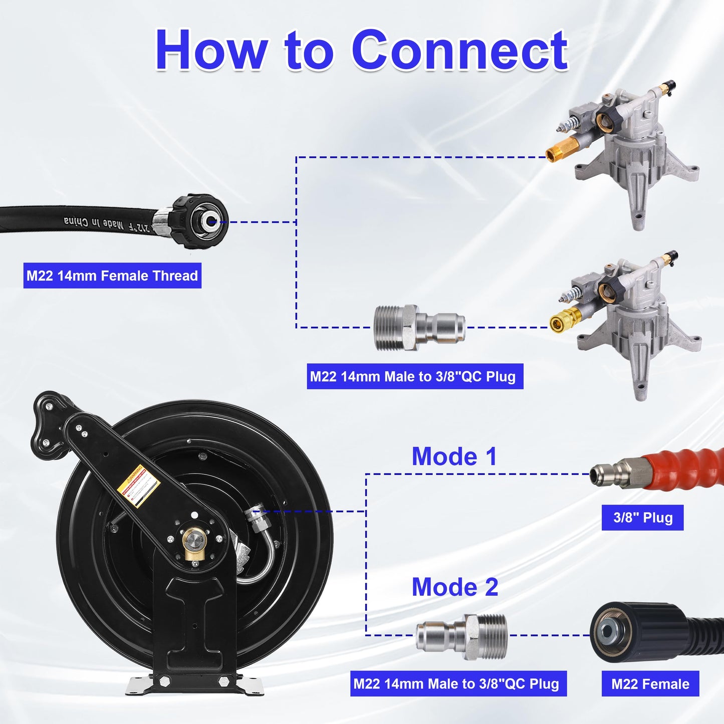 JOEJET Auto-Retractable Pressure Washer Hose Reel, 50FT x 3/8" Heavy Duty Steel Power Washer Hose Reel Dual Arm, 4000 PSI