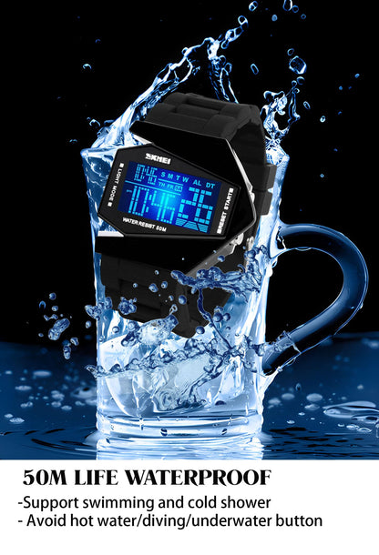 Gosasa Men Sports Military Watches Digital Airplane Shaped LED Colorful Light Watches (Black) (Black)