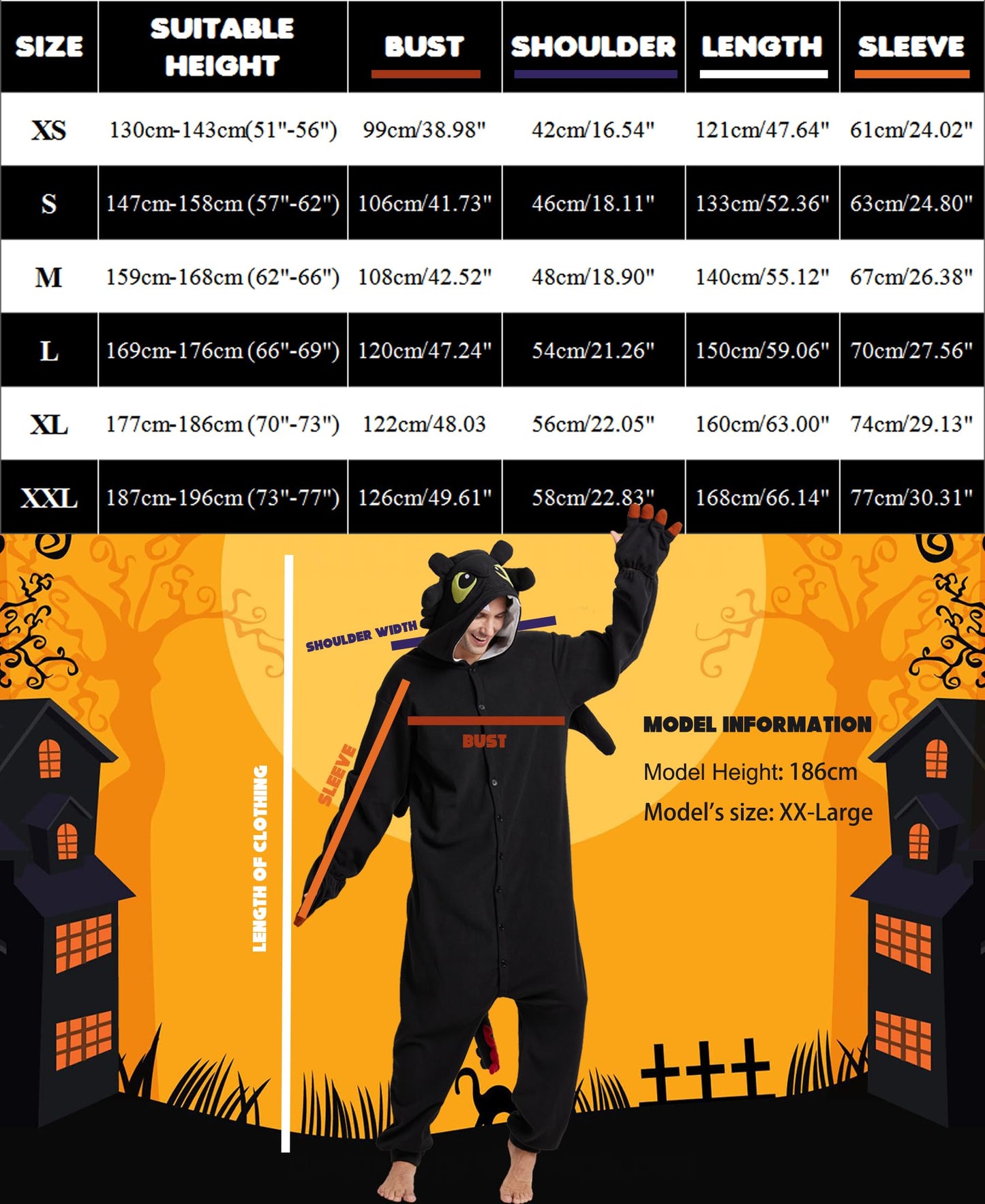 Kidukso Unisex Adult Dragon Onesie Pajamas Cute Animal Sleepwear Dragon Costume Halloween Christmas Party Costumes for Women Teens Men Black Large