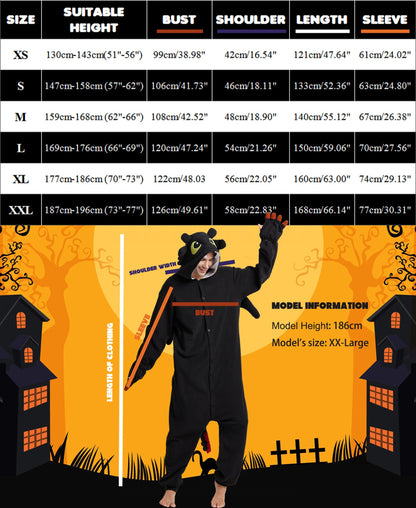 Kidukso Unisex Adult Dragon Onesie Pajamas Cute Animal Sleepwear Dragon Costume Halloween Christmas Party Costumes for Women Teens Men Black Large