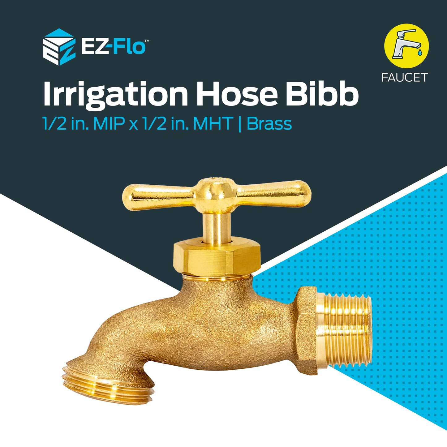 Eastman Irrigation Hose Bibb, 1/2 Inch MIP x 1/2 Inch MHT Outdoor Spigot, Brass Garden Valve, 20181