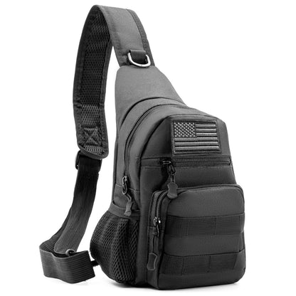 Laoyemen Tactical Sling Bag with Flag Patch - Military Backpack for Hiking, Hunting, Fishing - Crossbody Bags for Men