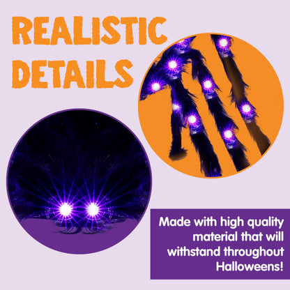 JOYIN 2 Pack 5 Ft Halloween Light Up Spiders Outdoor Decorations, Scary Giant Spider with Purple LED, Fake Large Haunted House Props, for Halloween Lawn Porch Yard Garden Tree Outside Indoor Decor