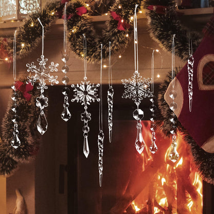 20pcs Christmas Ornaments Set for Tree Decorations- Hanging Acrylic Crystal Snowflake Icicle Drop Decorations for Winter Christmas Tree New Year Party Supplies