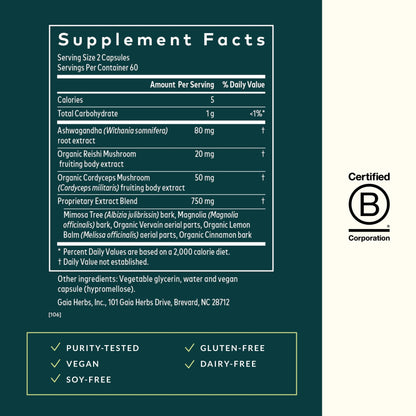 Gaia Herbs Adrenal Health Nightly Restore - Herbal Supplement with Ashwagandha, Magnolia Bark, Cordyceps, Lemon Balm & More - 120 Vegan Liquid Phyto-Capsules (60 Servings)