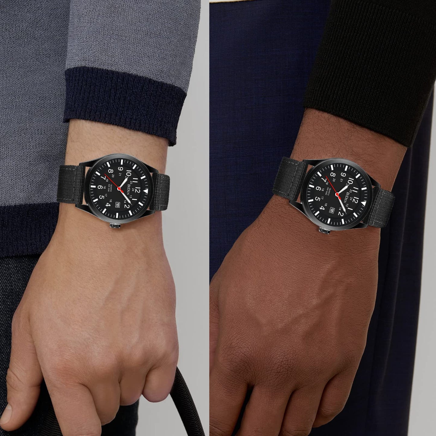 HANPOSH Mens Watches Military Army Analog Quartz Sports Waterproof Wrist Watch for Men with Date Display Nylon Strap Tactical Field