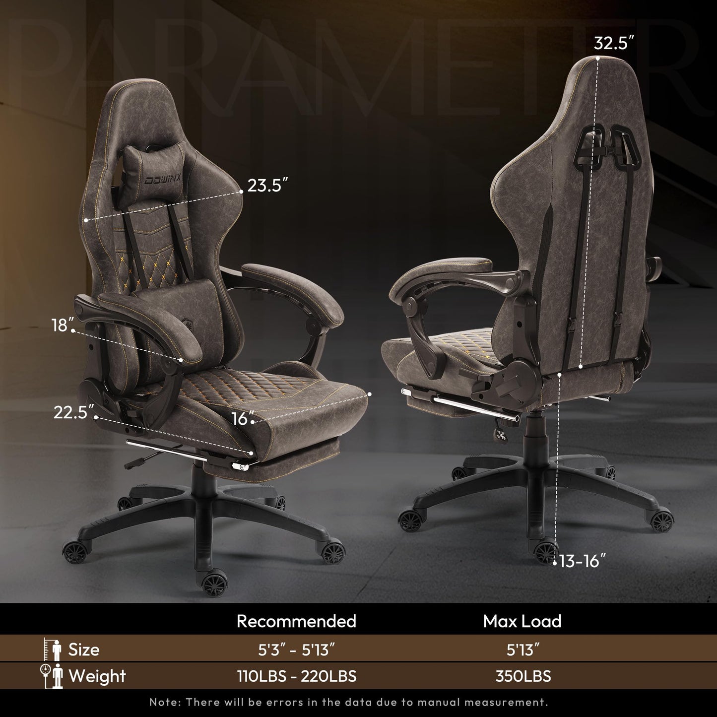 Dowinx Gaming Chair Big and Tall, Ergonomic Computer Chair with Footrest and Massage Lumbar Support, High Back Comfortable Gamer Chair for Adults 350Lbs PU Leather for Office Game, Brown
