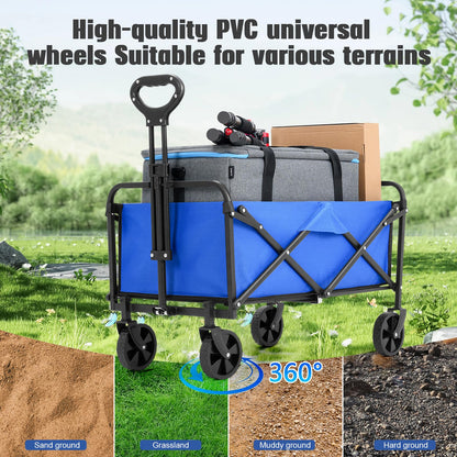 EVLIQUIL Collapsible Foldable Wagon,Wagons Carts Foldable with Wheels,Utility Grocery Folding Beach Wagon for Sand Garden Sports Shopping Outdoor(Lake Blue).