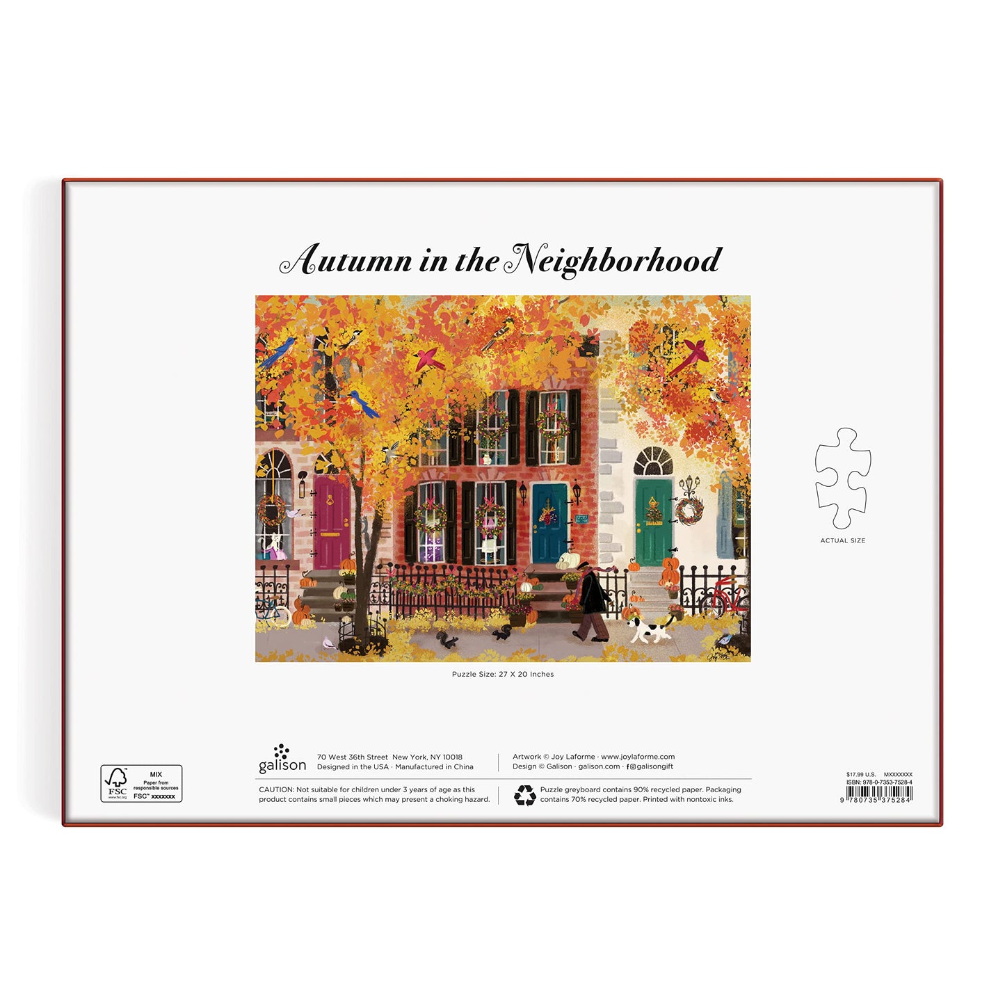 Galison Autumn in The Neighborhood 1000 Piece Puzzle from Galison - 27" x 20" Beautifully Illustrated Puzzle from Joy LaForme, Thick & Sturdy Pieces, Challenging Activity for Adults, Unique Gift Idea!