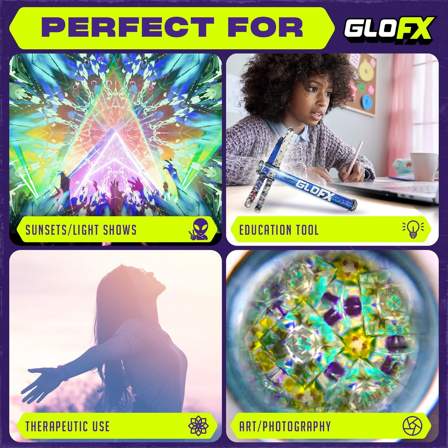 GloFX 7.5-inch Blue Liquid X Kaleidoscope Tube - Colorful Kaleidoscopes for Adults, Flow Toys Rave Glitter Wands - Sensory Glitter Wands and Rave Toys