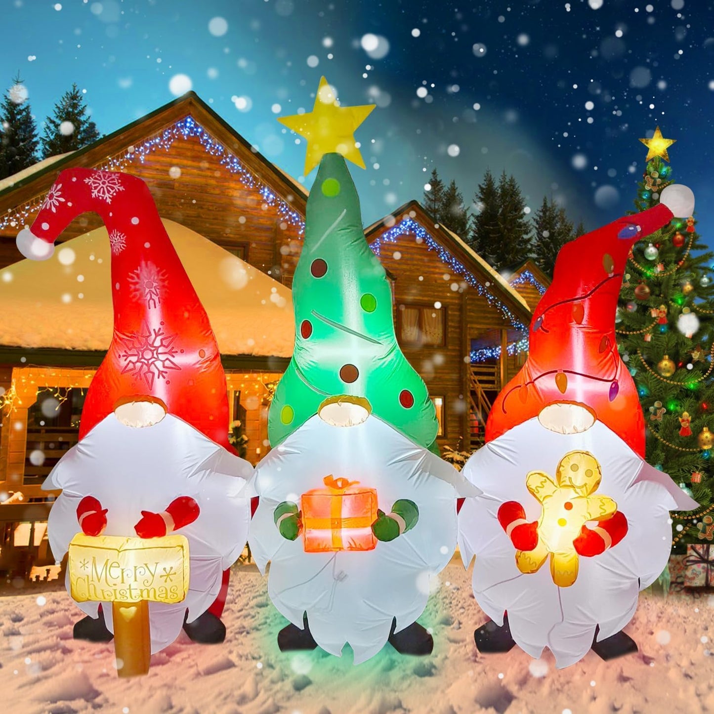 Kalolary Christmas Inflatables Decorations Gnome with Christmas Signs Gift Gingerbread Man Blow Up Yard Decoration for Halloween Party Indoor, Outdoor, Yard, Garden, Lawn Decorations