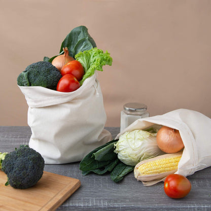 DR 100 Percent Cotton 10x15 Muslin Drawstring Bags for Clothes Storage Pantry (10 x 15 inch - 12 pack, Beige)