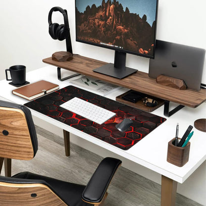 Large Gaming Mouse Pad for Desk,Red Honeycomb Science Technology Desk Mat,Honeycomb Hexagon Desk Pad,Extended Big Computer Keyboard Mouse Pad with Non-Slip Base Stitched Edges 35.4"x15.7"