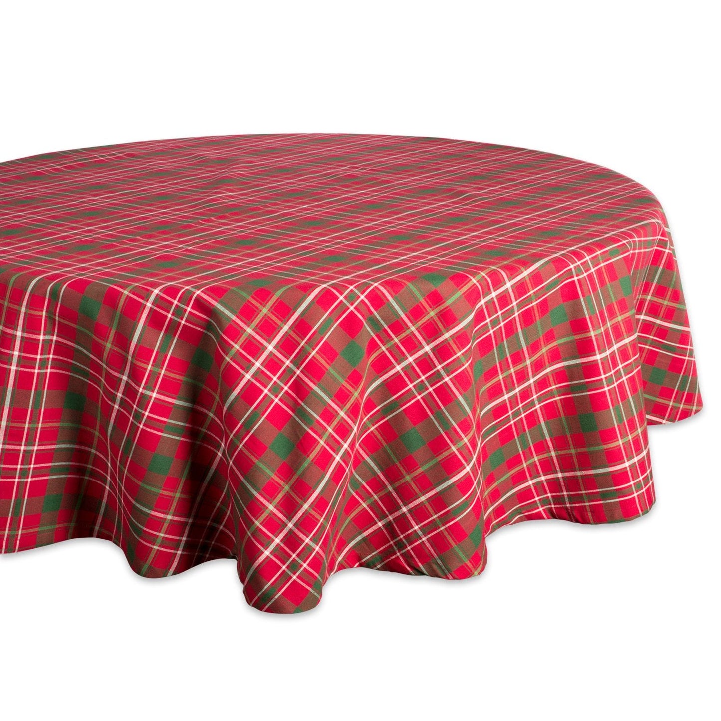 DII Holiday Dining Table Linen Collection Tartan Holly Plaid, Round Christmas Tablecloth, 70" Round, Red & Green