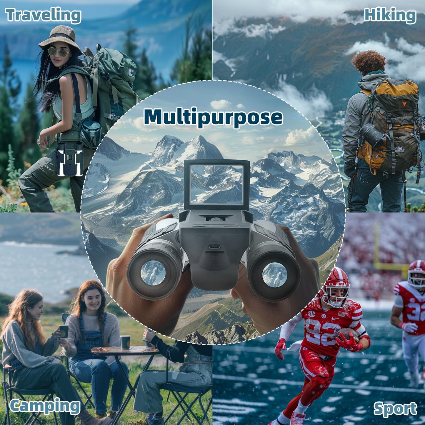 12x32 Binoculars for Adults, Digital Binoculars with Camera 5MP Photo Full HD Video 2" LCD Display Screen with 32GB Micro SD Card for Bird Watching Hunting Football Concerts Theatre (Silver)