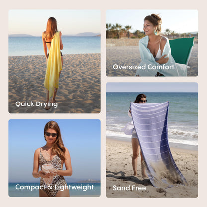 WETCAT Turkish Beach Towel Oversized (38"x71") 100% Turkish Cotton, Made in Turkey - Sand Free, Extra Large, Ultra Soft, Quick Drying, Compact & Lightweight for Travel - Aqua