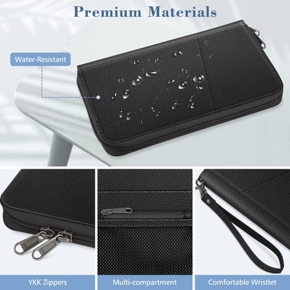 FINTIE Family Passport Holder Wallet, RFID Blocking Travel Document Organizer Clutch Bag Credit Cards Case Cover for Women Men, Black