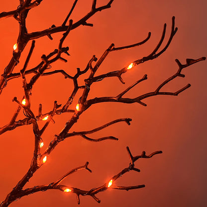 Hairui Lighted Halloween Tree with 150 Orange Fairy Lights 4FT, Spooky Black Tree Lights Plug in for Indoor Outdoor Home Halloween Party Decoration