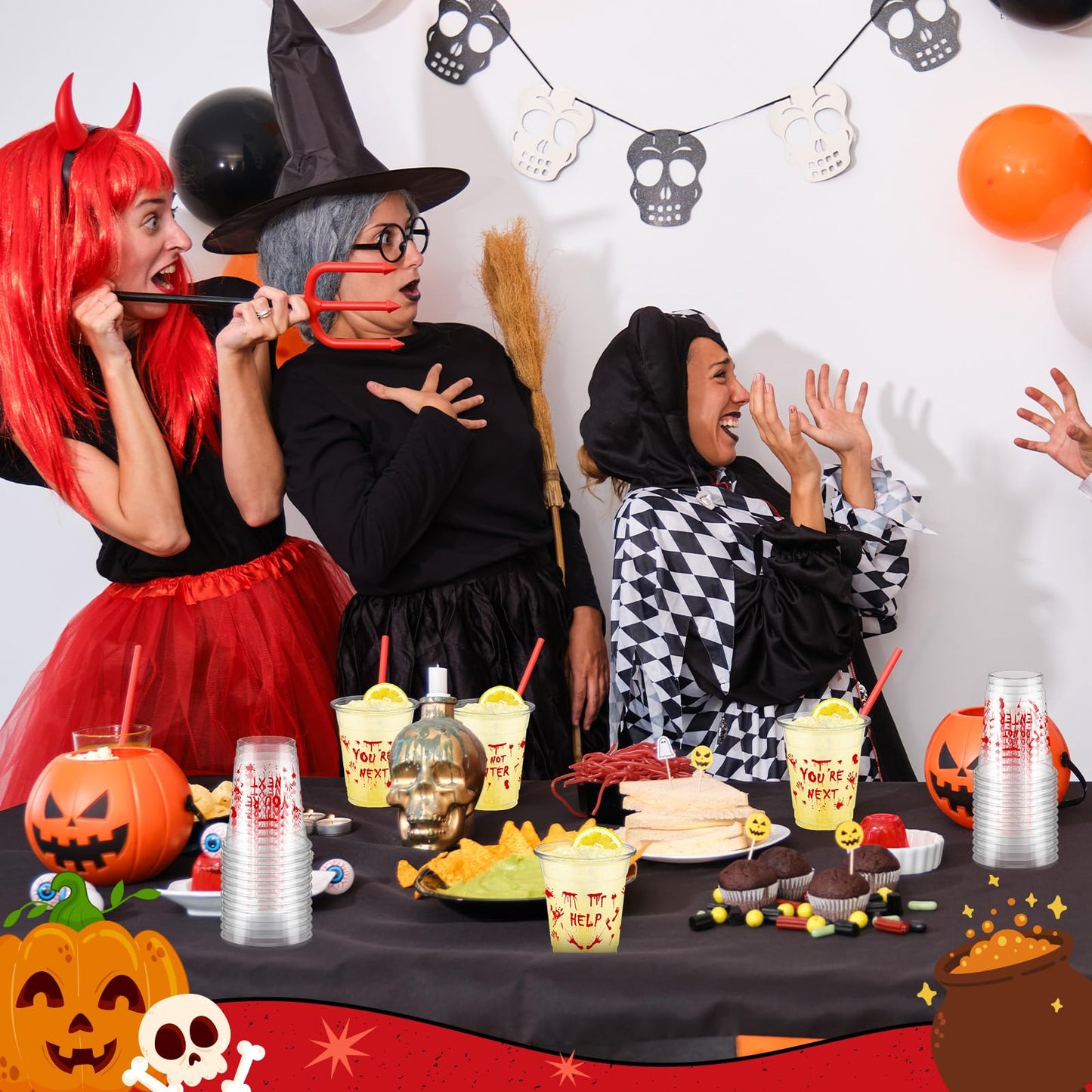 FoldTier 50 Pcs Plastic Halloween Bloody Cups - 12 oz Clear Disposable Drinking Cups for Home Halloween Theme Party Supplies Decoration (Blood Print)