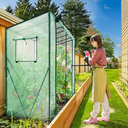 Lean to Greenhouse for Outdoors: Ohuhu Portable Tomato Green House Heavy Duty with Roll-Up Zippered Door, Tall Plastic Greenhouses for Outside Winter Plants Growing Shed for Backyard, 6.6x2.5x5.6 FT