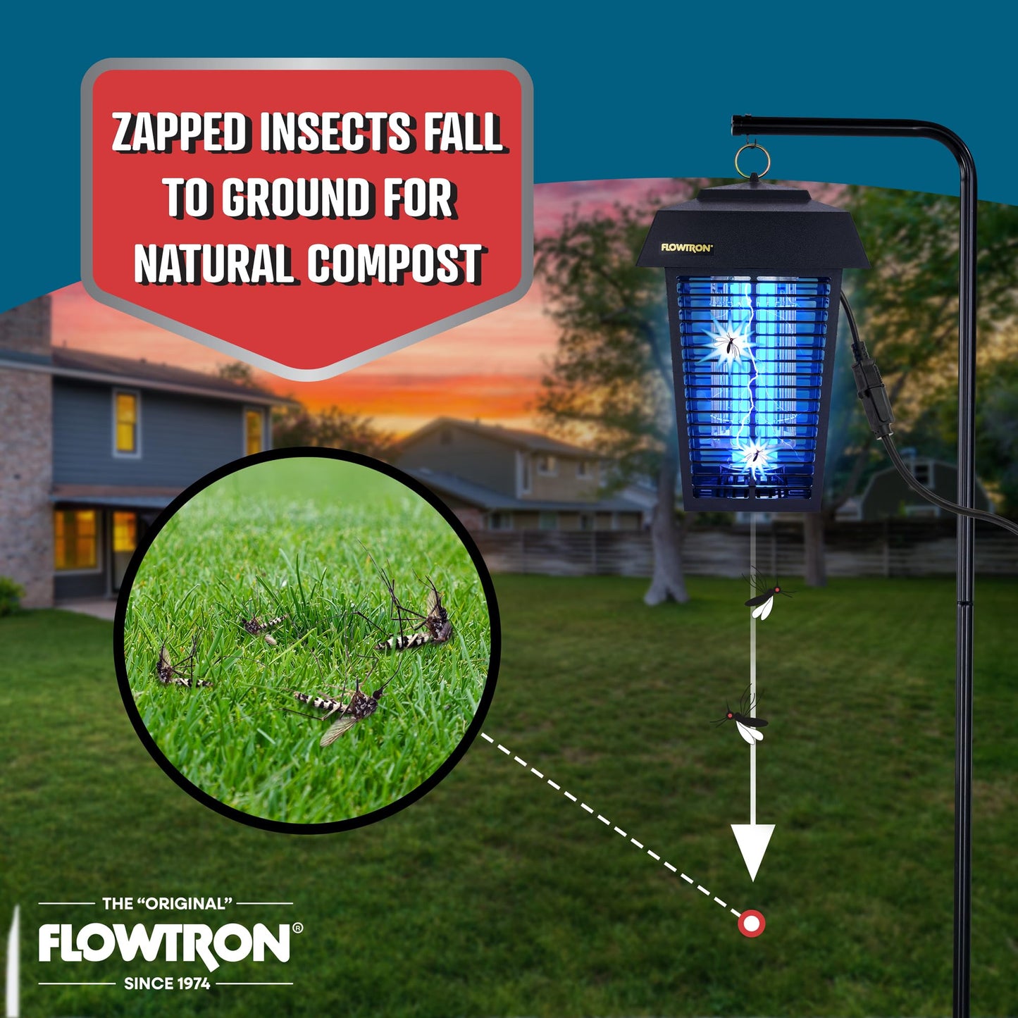 Flowtron Bug Zapper, 1 Acre of Outdoor Coverage with Powerful 40W Bulb & 5600V Instant Killing Grid, Electric Insect, Fly & Mosquito Zapper, Made in The USA