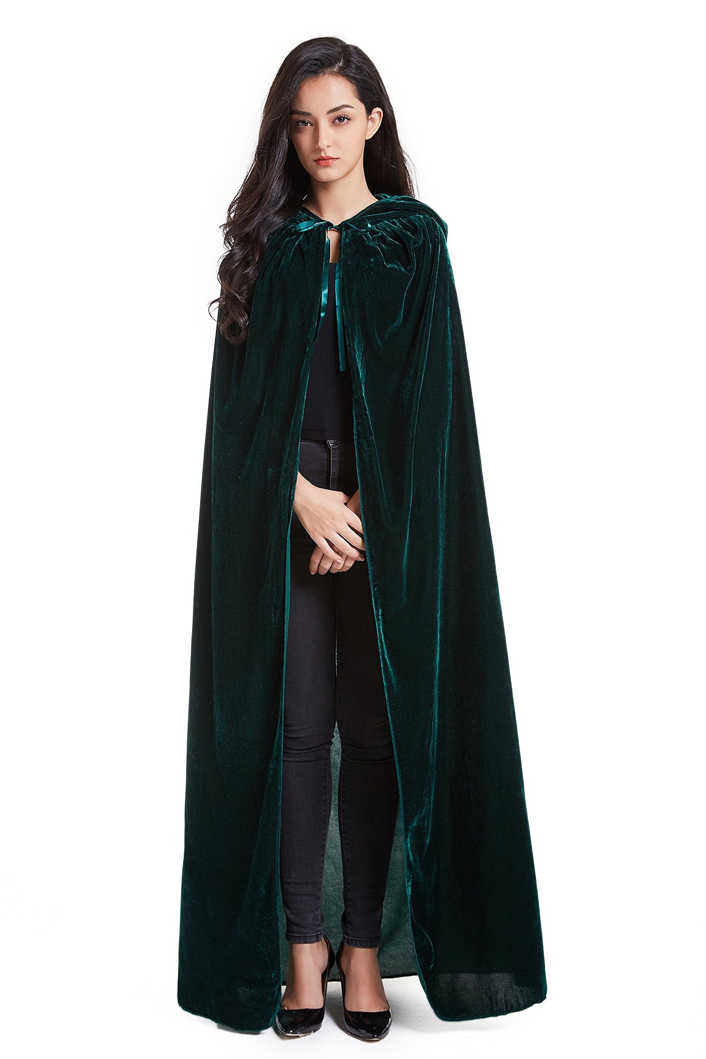 Crizcape Unisex Halloween Costume Cape Hooded Velvet Cloak for Men and Womens Green Medium