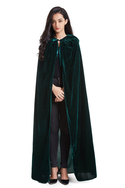 Crizcape Unisex Halloween Costume Cape Hooded Velvet Cloak for Men and Womens Green Medium