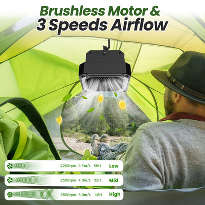 20000mAh Portable Fan Rechargeable with Solar Panel 2-in-1, 3 Speeds Cordless Battery Powered Fan with Led Lantern,Timer, Quiet USB-C Table Fan for Travel Tent Hurricane Office Home Bedroom (Black)